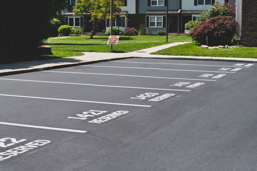 Paved lot with parking spot reserved markings