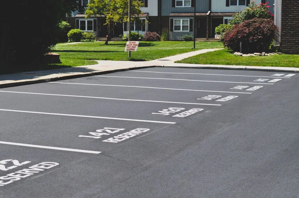 Paved lot with parking spot reserved markings