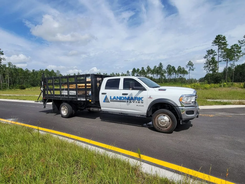 Exterior of Landmark Paving truck