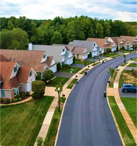 Aerial View of asphalt sealcoating on Residential Road