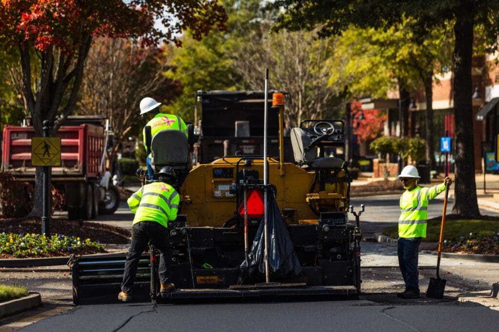 Landmark Paving asphalt contractors working on a summer job