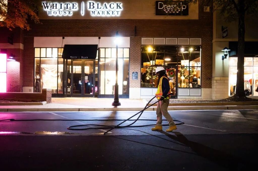 Crack filling asphalt at night