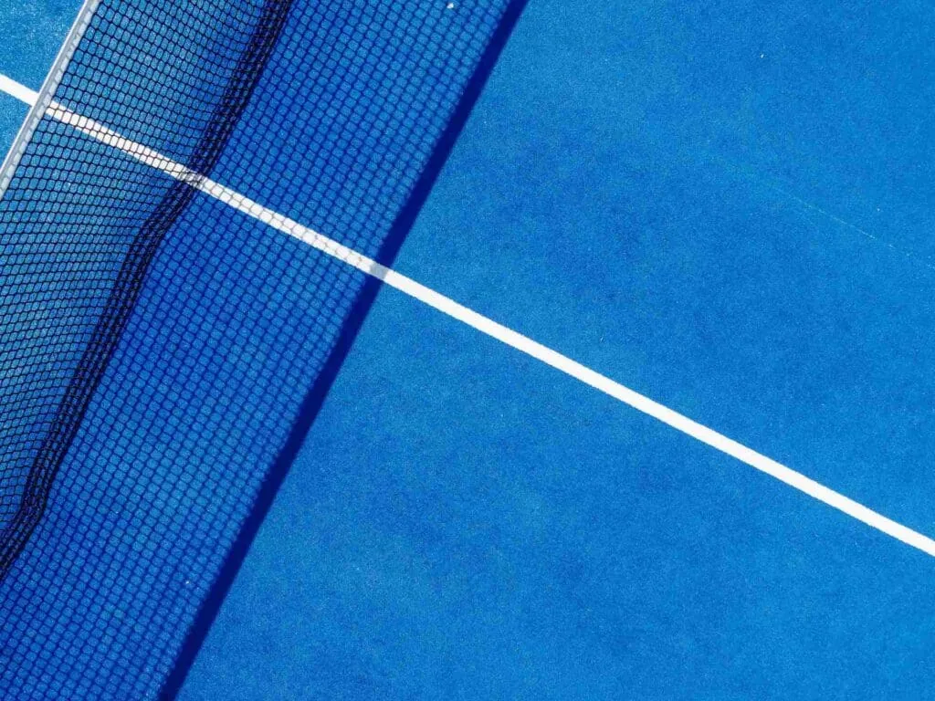 Landmark Paving tennis court surface with net and line striping detail