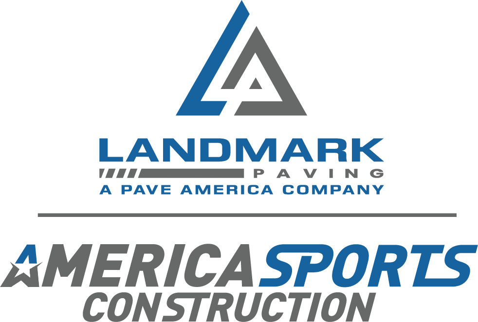 Landmark Paving and America Sports Construction logos representing a professional asphalt paving and concrete paving contractor serving Orlando, FL and surrounding areas.