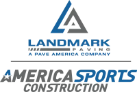 Landmark Paving and America Sports Construction logos representing a professional asphalt paving and concrete paving contractor serving Orlando, FL and surrounding areas of Florida.